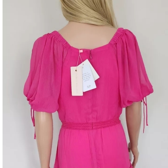 RACHEL PARCELL MAGENTA TIERED SHORT SLEEVES SUNDAY PARTY MIDI DRESS MEDIUM M NWT - Picture 10 of 16